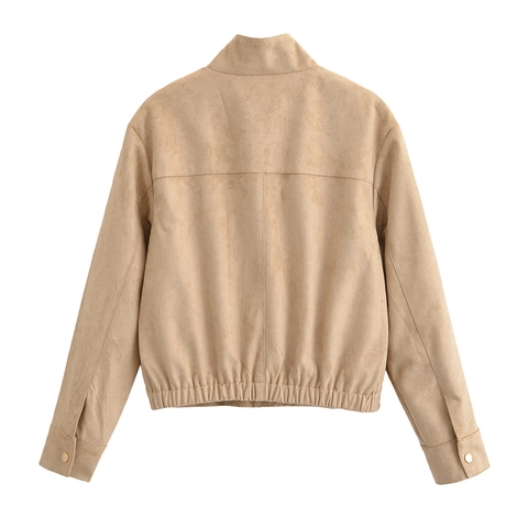 Giacca In Similpelle Scamosciata Da Donna Collo Alto Monopetto Casual Streetwear A Maniche Lunghe