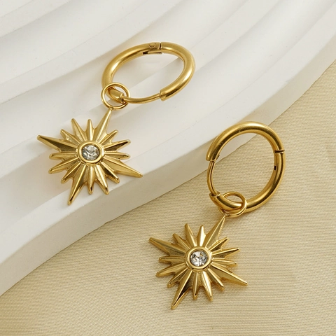 Orecchini A Cerchio Con Stella Placcati Oro 18K Acciaio Inossidabile Zircone Stella A Otto Punte Gioielli Donna