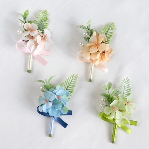 Hochzeit Boutonniere Künstliche Satin Hortensie Blume Für Bräutigam Trauzeugen Brautparty Bankett Elegante Brosche Mit Künstliche Perle