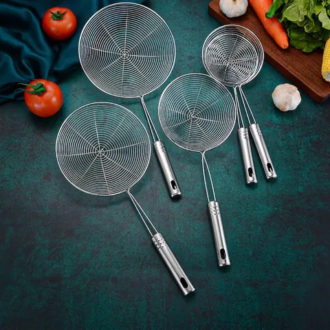 Schiumarola In Acciaio Inossidabile Mestolo Rasoccio Manico Lungo Maglia A Spirale Per Friggere Cucina