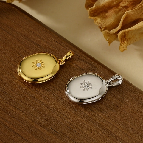 925 Sterling Silver Starburst Locket Pendant Necklace With Rhinestone For Women Gold Silver Plated Elegant Fashion Jewelry