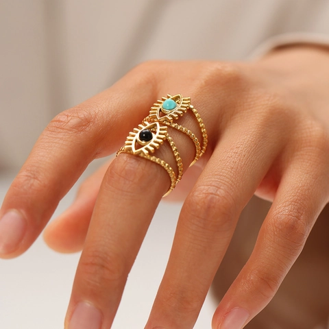 Boze Oog Ring Roestvrij Staal Verguld Verstelbaar Boheems Vintage Hypoallergene Sieraden Voor Dames
