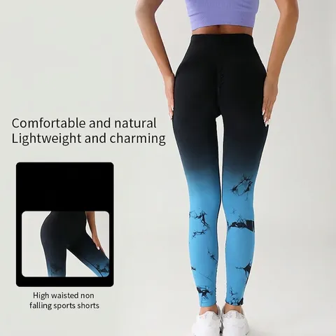 Pantalones De Yoga De Cintura Alta Sin Costuras Para Mujer Degradado Tie Dye Estampado De Mármol Levantamiento De Glúteos Mallas
