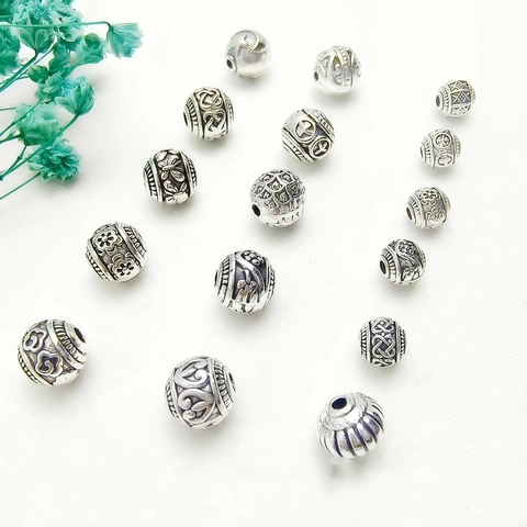 Retro Alloy Spacer Beads Engraved Patterns For DIY Jewelry Making Bracelet Necklace Accessories Vintage Silver Color