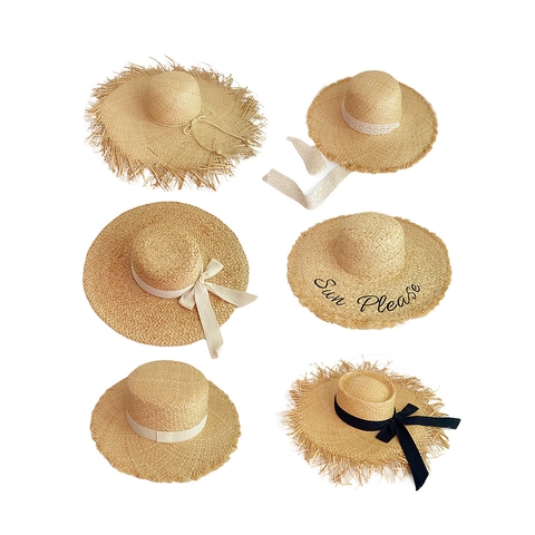 Women Straw Sun Hat Large Wide Brim Raffia Frayed Edge Bow Ribbon Beach Vacation Travel Sunscreen Breathable Elegant