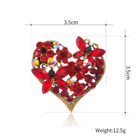 Spilla Vintage a Cuore e Farfalla in Lega di Zinco Lussuosa Spilla con Strass Elegante Gioiello per Abiti e Cappotti Donna