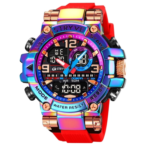 Men Sports Waterproof Watch Luminous Dual Display Digital Analog Wristwatch TPU Strap Outdoor Multifunctional Watch