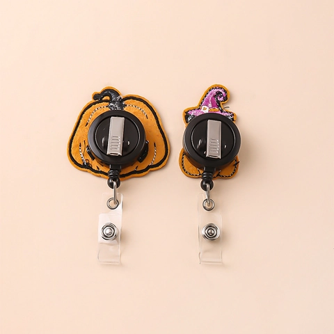 Halloween Retractable Badge Reel Embroidered Felt Pumpkin Black Cat Badge Holder With Clip For Office Nurse ID Name Card