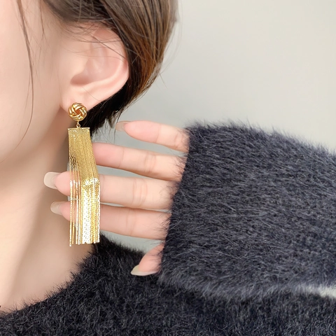 Elegante Minimalistische Lange Quasten-Ohrhänger Für Damen 18K Vergoldete Kupferketten-Quasten-Ohrringe Mit 925 Sterlingsilber Stift