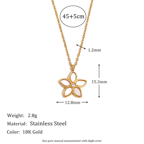 Stainless Steel Flower Necklace Bracelet Earrings Ring 18K Gold Plated White Shell Zircon French Style Elegant Jewelry Women