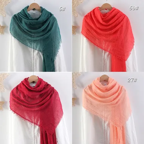 Crinkle Long Scarf Shawl Cotton Linen Fringed Large Wrap Lightweight Breathable Solid Color For Women
