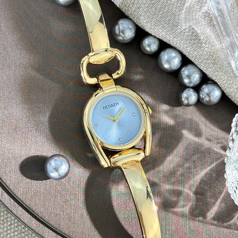 Einfache Gold Damen Quarz Uhr Hufeisenschnalle Legierung Armreif Armband Elegant Mode Kleid Armbanduhr Für Damen Zubehör
