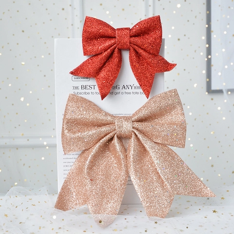 Large Glitter Christmas Bow Ornament With Pine Cones Berries And Hanging Pendants For Holiday Party Tree Decoration
