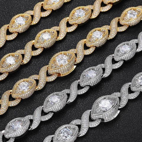 Gioielli A Catena Cubana Hip Hop Con Rame E Zircone Iced Out Collana E Bracciale Con Maglie Infinito E Occhio Per Uomo