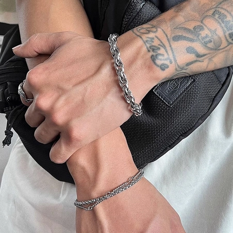 Men's Chunky Chain Bracelet Titanium Stainless Steel Non-Fading Hip Hop Punk Streetwear Jewelry For Men Silver Color