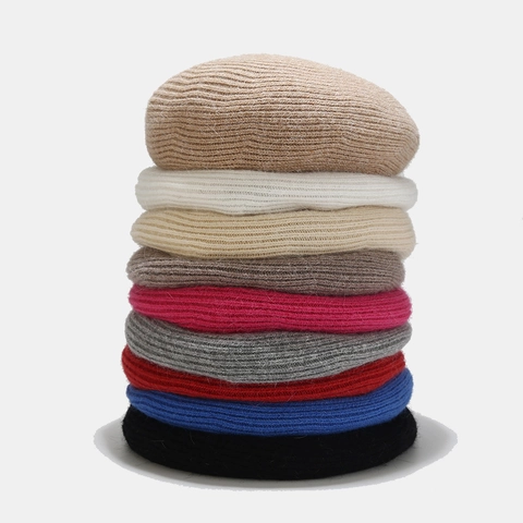 Knitted Wool Beret Hat Women Vintage Painter Cap Warm Autumn Winter Ribbed Soft Outdoor Adjustable Headwear