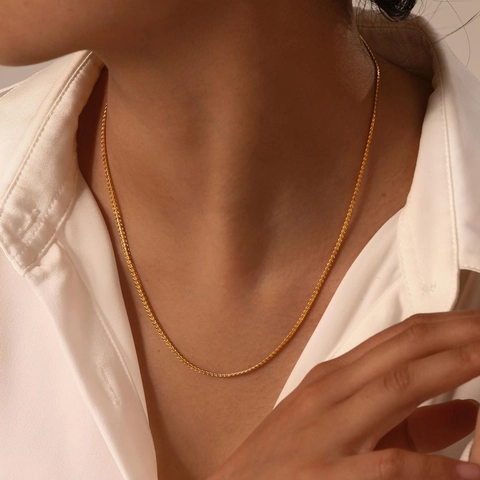 Collana A Catena Di Grano Intrecciata Placcata Oro 18K Acciaio Inossidabile Gioielli Minimalisti Eleganti Per Donna