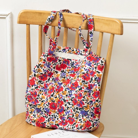 Women Large Capacity Canvas Shoulder Bag Casual Floral Print Tote Bag Shopping Beach Handbag For Ladies