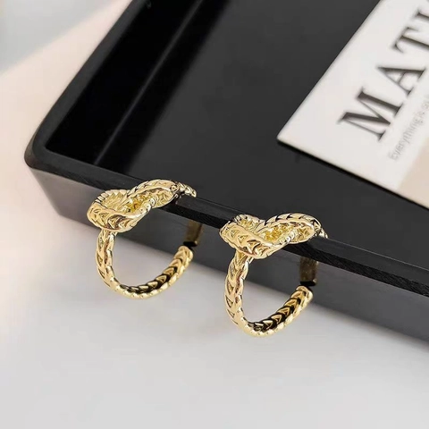 Boucles D'oreilles Nœud Vintage Cuivre Plaqué Or 18K Tissage Corde Torsadée Géométrique Forme C Style Western Femmes