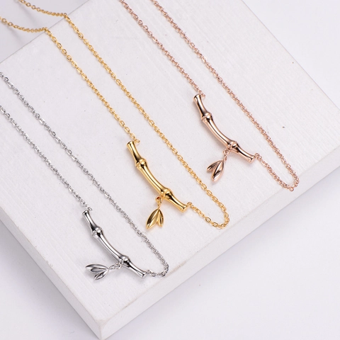 Collana Con Ciondolo A Nodo Di Bambù Acciaio Inossidabile 304 Ciondoli A Foglia Gioielli Eleganti Per Donna