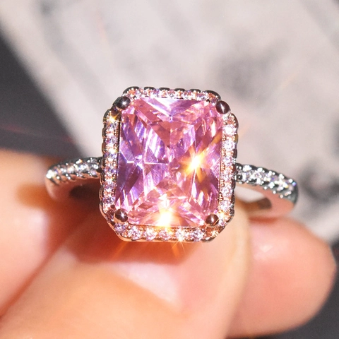 Luxus Prinzessin Quadrat Edelstein Offener Ring Kupfer Vergoldet Strass Halo Hochzeit Verlobungsring Für Damen Modeschmuck
