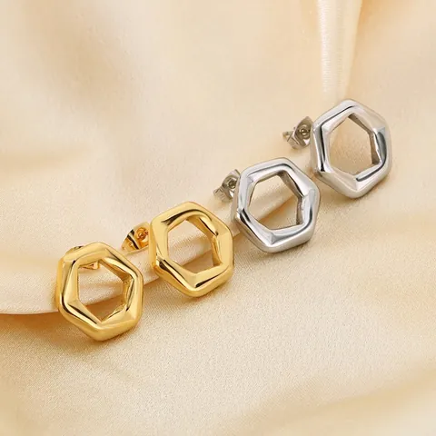 Geometrische Sechskant Hohl Ohrringe Edelstahl 18K Vergoldet Minimalistischer Polierter Schmuck Für Damen Mode