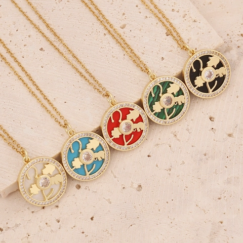 Collar De Colgante Cobre Circonita Redondo Hamsa Ojo Turco Árbol De La Vida Joyería Bohemia Mujeres Chapado En Oro