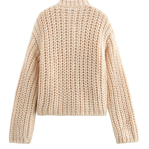 Women Chunky Knit Cardigan Sweaters Round Neck Long Sleeve Gold Button Pocket Casual Solid Color Outerwear