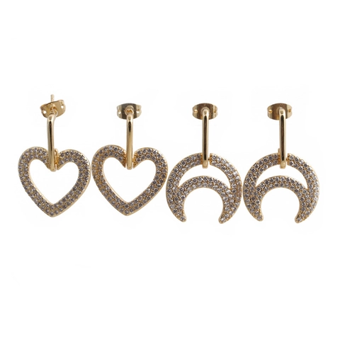 Herz Mond Hamsa Hand Kupfer Ohrringe Goldton Mit Bunten Zirkonia Geometrische Inlay Modeschmuck Für Damen