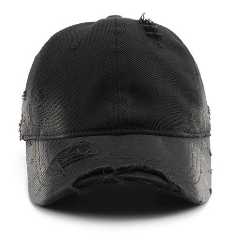 Distressed Washed Cotton Baseball Cap Vintage Ripped Design Adjustable Sun Protection Hat For Outdoor Streetwear Unisex