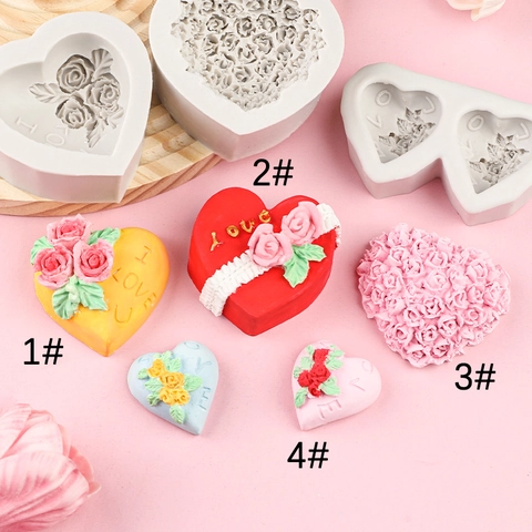 Heart Rose Silicone Mold 3D Flower Love Letter DIY Soap Cake Chocolate Fondant Clay Candle Making Baking Tool