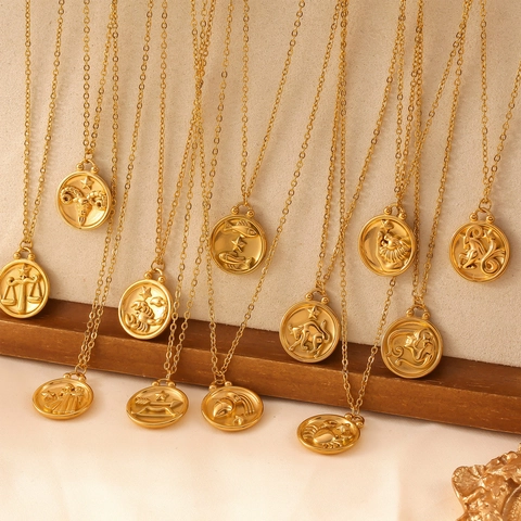 Collana Con Pendente Segno Zodiacale Acciaio Al Titanio Rilievo Moneta Costellazione Gioielli Vintage Per Donna