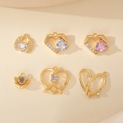 DIY Jewelry Making Heart Pendant Zirconia Angel Wing Metal Charms For Necklace Bracelet Earrings Gold Silver Plated Heart Pendants