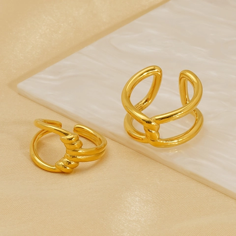 Minimalist Irregular Geometric Open Ring 18K Gold Plated Stainless Steel Adjustable French Style Jewelry For Women