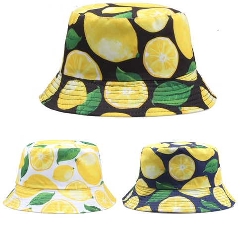 Cappello a Secchiello Unisex in Acrilico con Ricamo a Limone Protezione Solare Cappello da Pescatore Traspirante per Spiaggia Esterna Viaggio