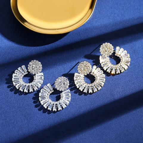 Orecchini Geometrici Radiali A Raggiera Con Zircone E Perno In Argento Sterling 925 Gioielli In Rame Per Donna Festa Notturna