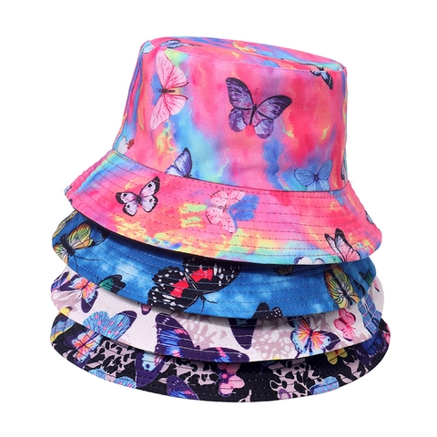 Butterfly Print Bucket Hat Tie Dye Polyester Sun Protection Reversible Summer Beach Outdoor Travel For Women Men