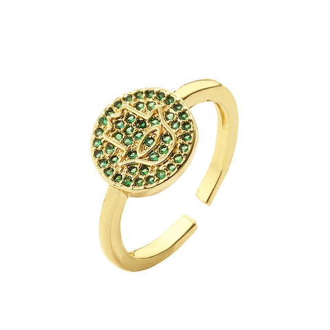 Hamsa Hand Adjustable Open Ring Gold Plated Copper Micro Pave Zircon Round Ethnic Fashion Jewelry For Women Gift