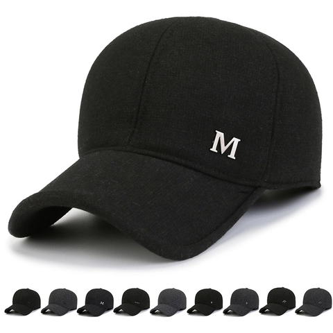 Cappellino Da Baseball In Lana Da Uomo Con Paraorecchie Cappello In Feltro Caldo Esterno Decorazione Lettera In Metallo Regolabile