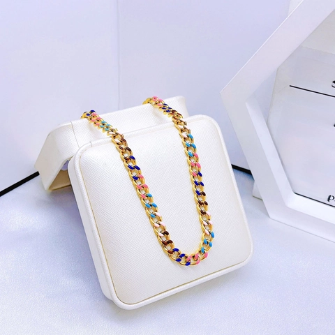 Bracelet À Chaîne En Acier Inoxydable Émail Coloré Hip Hop Punk Bijoux À Maillons Épais Pour Femmes Hommes Réglable