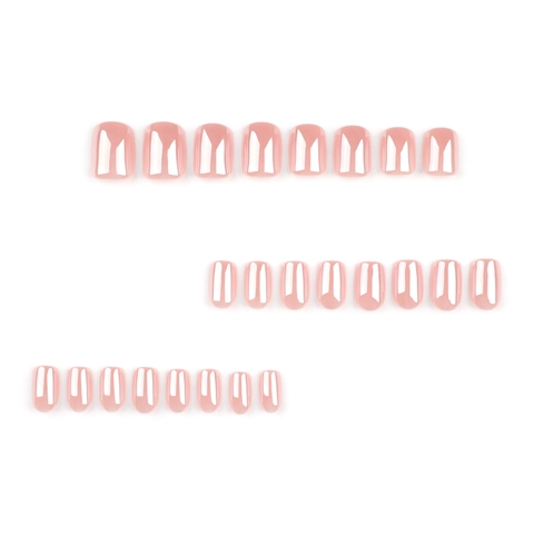 Glossy Pink Chrome Press On Nails Short Square Round Shape Aurora Effect Artificial False Nails For Women
