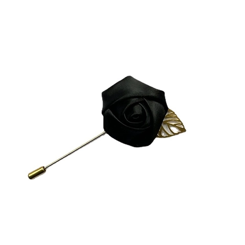 Rose Blume Reversnadel Brosche Satin Stoff Gold Hohl Blatt Lange Nadel Hochzeit Party Anzug Accessoire Für Herren Damen