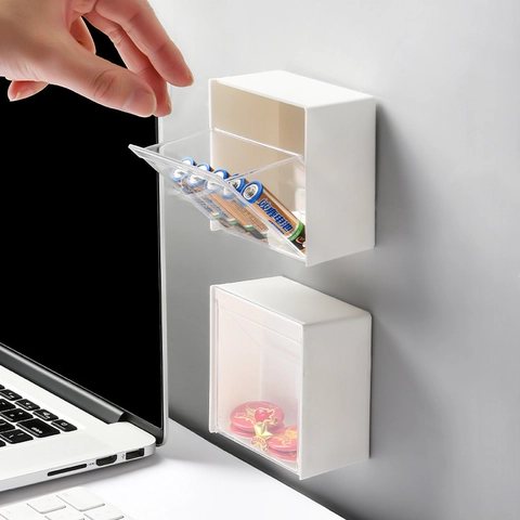 Plastic Wall Mounted Flip Top Storage Box Transparent Window Waterproof Bathroom Vanity Office Desktop Organizer