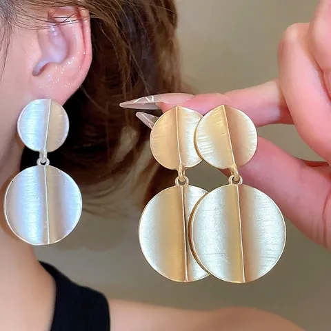 Orecchini Pendenti Doppio Cerchio In Lega Spazzolata Con Perno In Argento Sterling 925 Gioielli Minimalisti Per Donna