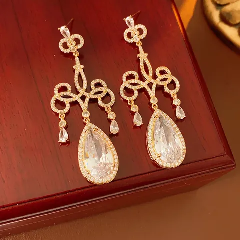 Orecchini Pendenti A Goccia Barocchi Per Donna Rame Zircone Pavé Stile Palazzo Di Lusso Con Silver Earring Post