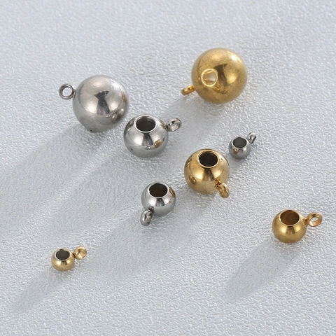 Edelstahl Rundkugeln Mit Aufhängeschlaufe Vakuum 18K Vergoldet Schmuckherstellung Charms DIY Halskette Armband