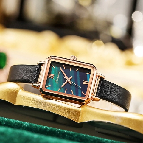 Women Retro Rectangular Quartz Watch Alloy Case Faux Leather Strap Roman Numeral Dial Elegant Fashion Daily Wristwatch Gift