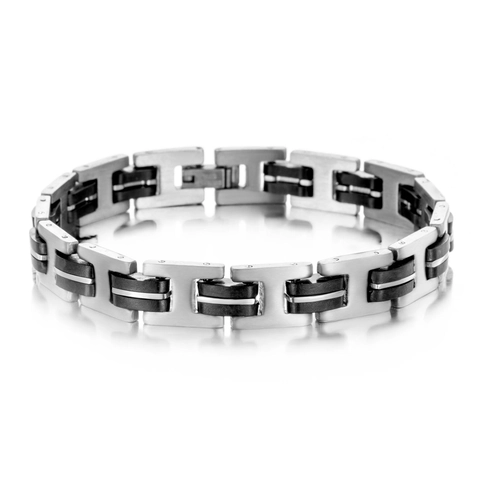 Men Retro Bracelet Stainless Steel Silicone Industrial Style Brushed Polished H Link Jewelry Accessory