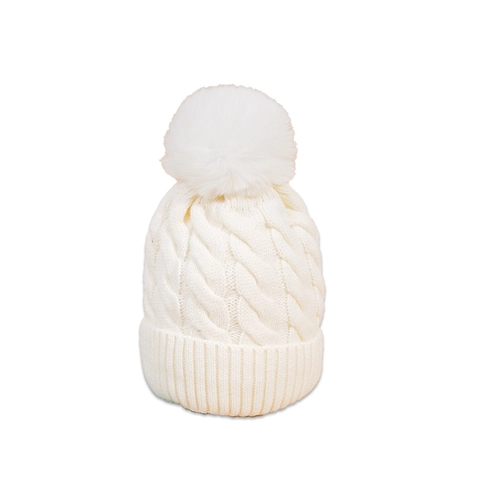 Winter Beanie Hat With Pom Pom Cable Knit Fleece Lined Warm Knitted Cotton Headwear Unisex