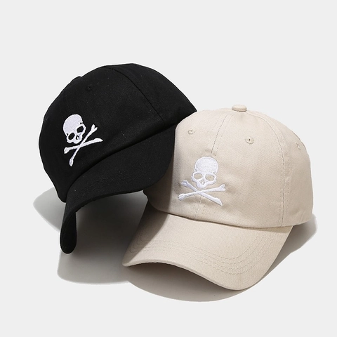 Cappello Da Baseball Ricamo Teschio Cotone Regolabile Streetwear Hip Hop Protezione Solare Unisex Dad Hat
